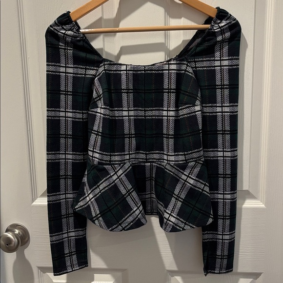 Francesca’s Green Plaid Peplum Top - Picture 1 of 5